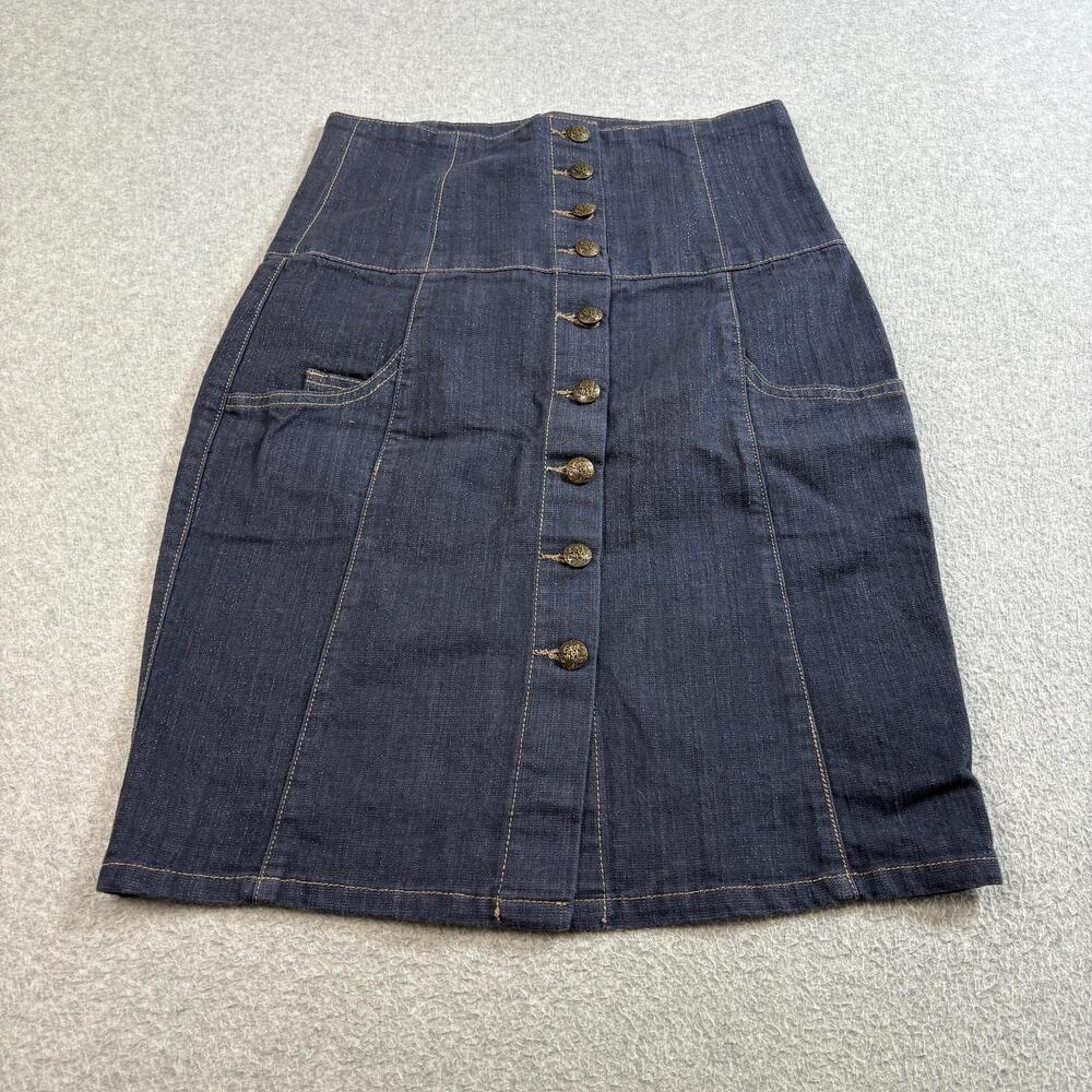 Era of Chaos Denim Skirt Women 28 High Waist Button Front Pockets Y2K Rockabill